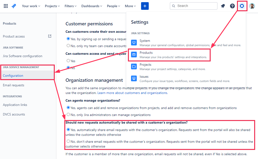 JSM Settings: Customer Ticket Sharing within Organization