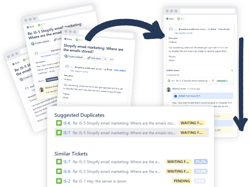 Duplicate AI for JIRA takes care of duplicate tickets in your queues and backlogs. It finds duplicates and merges them.